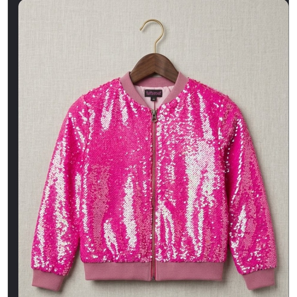 JoJo Siwa JoJos Closet Pink Sequin Bomber Jacket Girls Size 7/8 M Nickelodeon